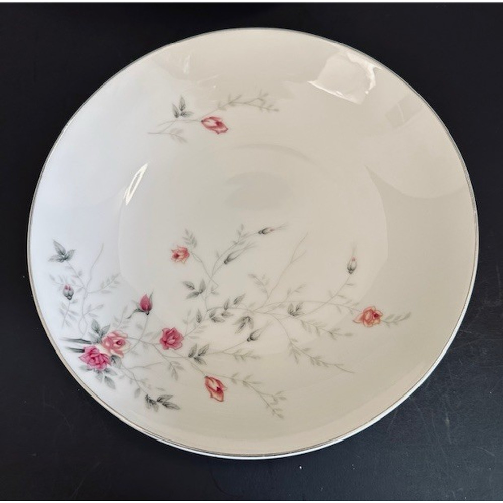 Arita ART25 Coupe Soup Bowl Pink Roses Gray Leaves Platinum Trim VTG